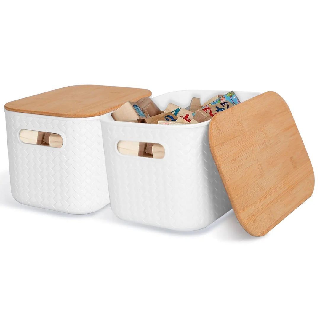 Storage Solutions for Small Spaces- 2Pc Storage Bins with Bamboo Lids Stackable Plastic Storage Doba smaller living