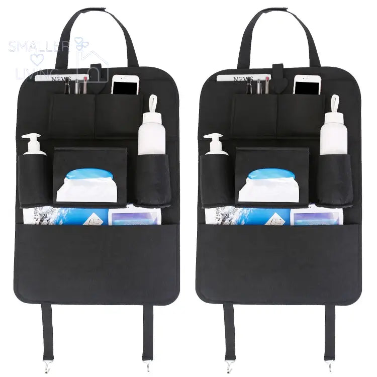 Car Backseat Organizer Multi-pocket Storage Bag 2Pcs - Black