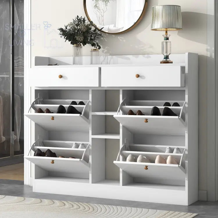 Modern Shoe Cabinet with 4 Flip Drawers- Multifunctional -