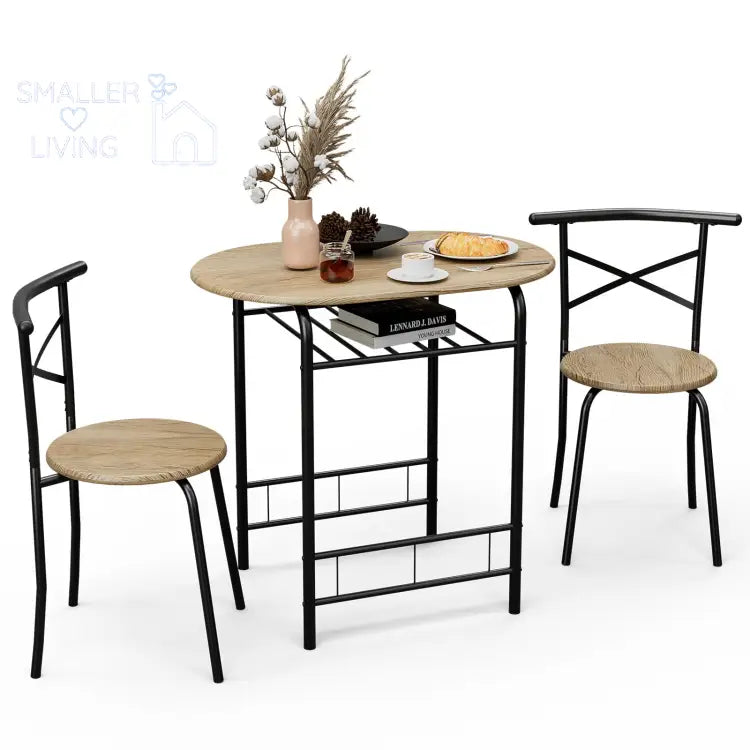 3 Piece Space Saving Wooden Chairs and Table Dining Set
