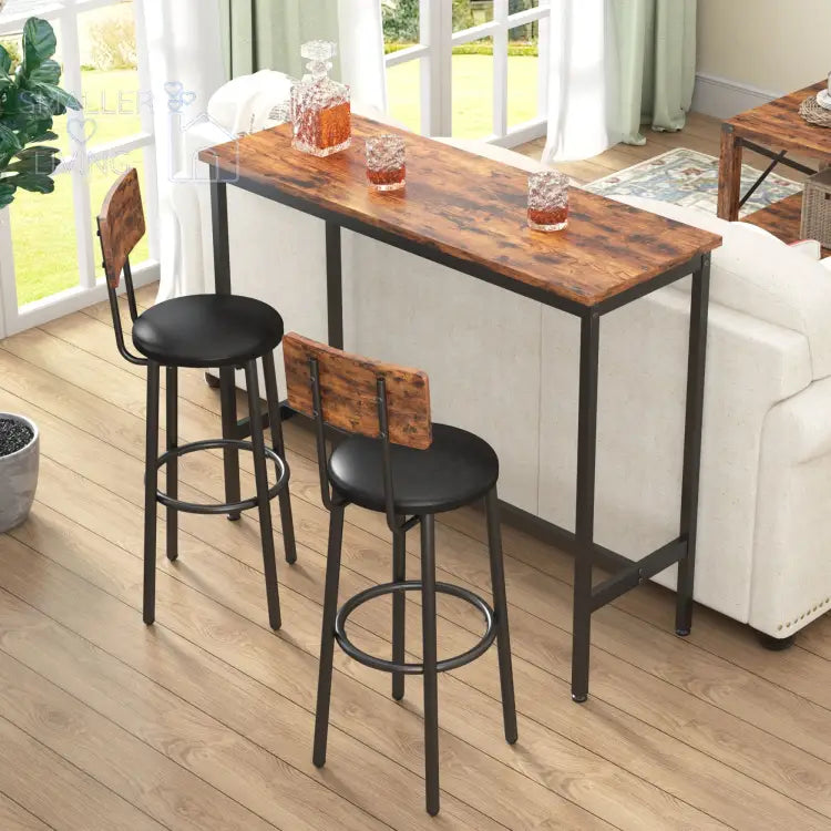 Bar Table Set with 2 stools PU Soft seat backrest - as Pic