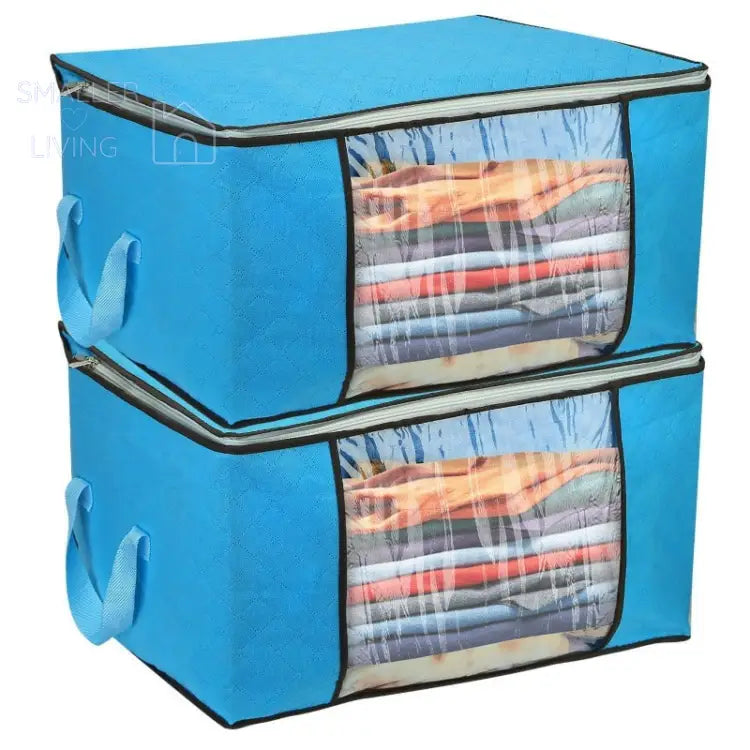 Portable 2Pcs Clothes Storage Bag 90L Large Capacity - Blue