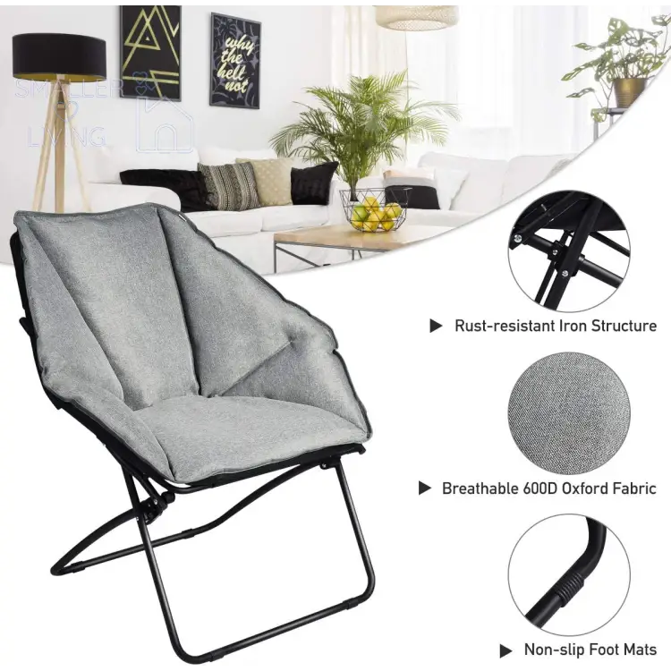 Space Saving Oversized Folding Saucer Chairs for Adults grey